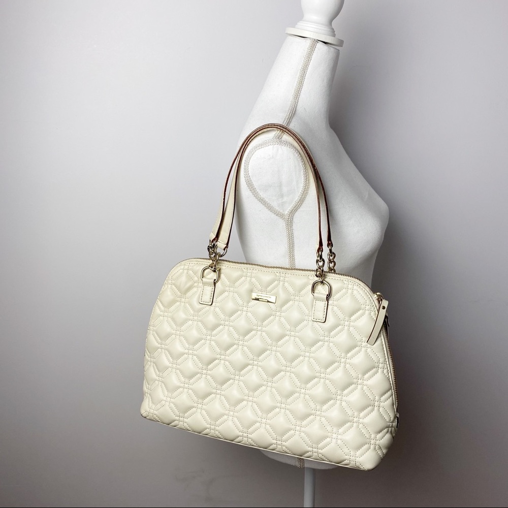 Kate Spade Rachelle Shoulder Bag Ivory Eggshell Double Handle Quilted Le… - Picture 2 of 10
